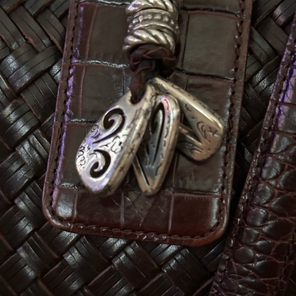 Brighton 🖤 Brazilian Triple Hearts Black/Brown Woven/Croc Bag - Vintage RARE!! - Picture 3 of 10